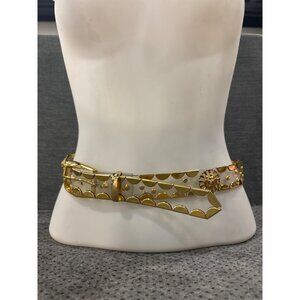 Vintage Transparent & Gold Metal Lion Head Belt With Buckle & Decorative Details